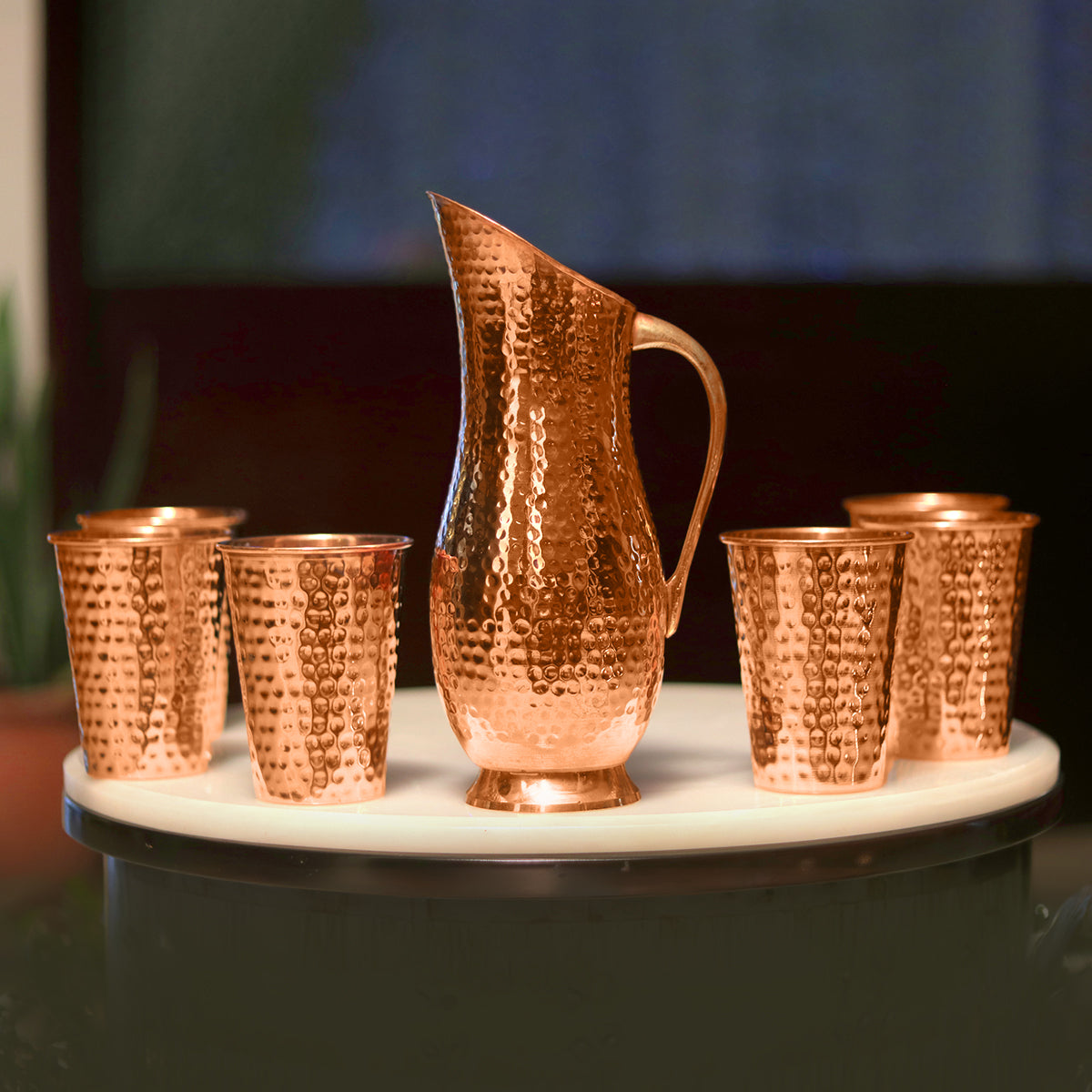 Copper Jug Set With 6 Glasses | 2 L