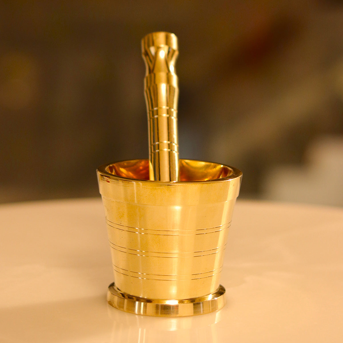 Brass Utensils | Mortar and Pestle | Dia-10 & Height-13 cm By Indian Bartan