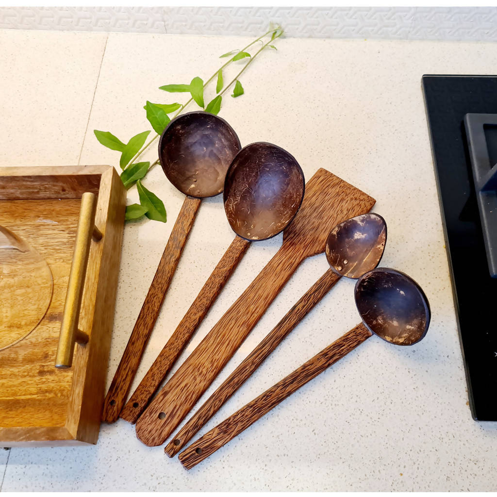 Coconut Shell Cooking Spoons and Ladles | Set of5 By Thenga