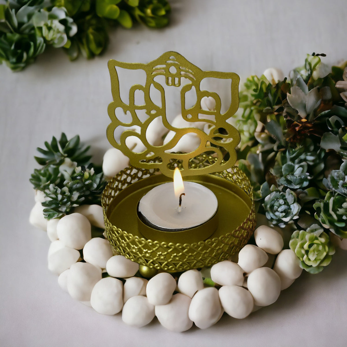 Gold Finish Ganesh Tealight Holder