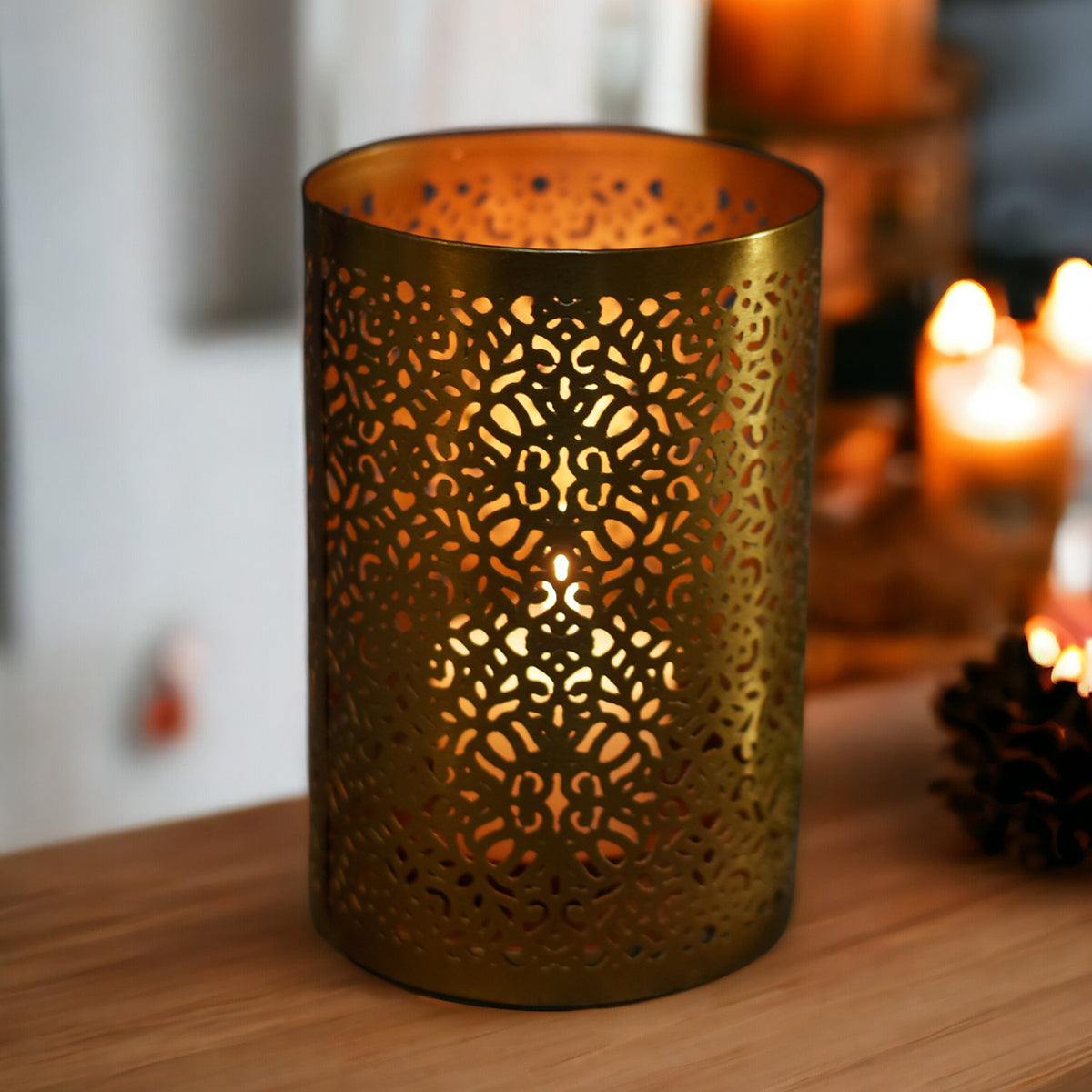Gold Finish Jaali Pillar Candle Holder