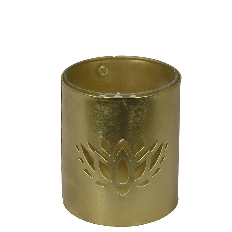 Gold Finish Lotus Pillar Candle Holder