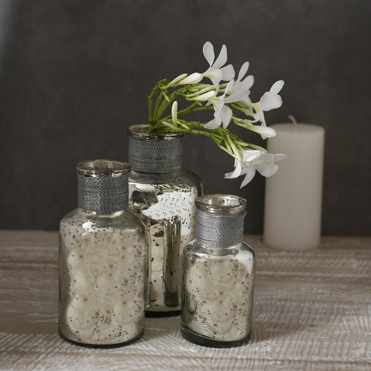 Lustre Glass Planter | Glass Vases | Silver Shiny Finish | Set of 3 By Manor House
