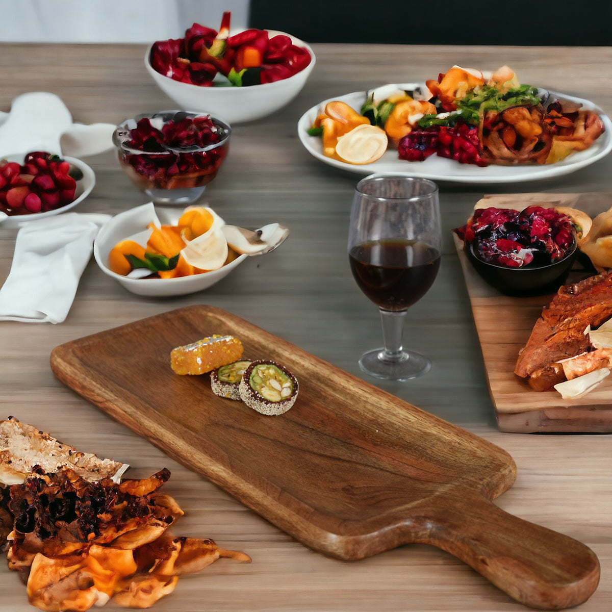 Wooden Rectangle Grooved Platter with Handle