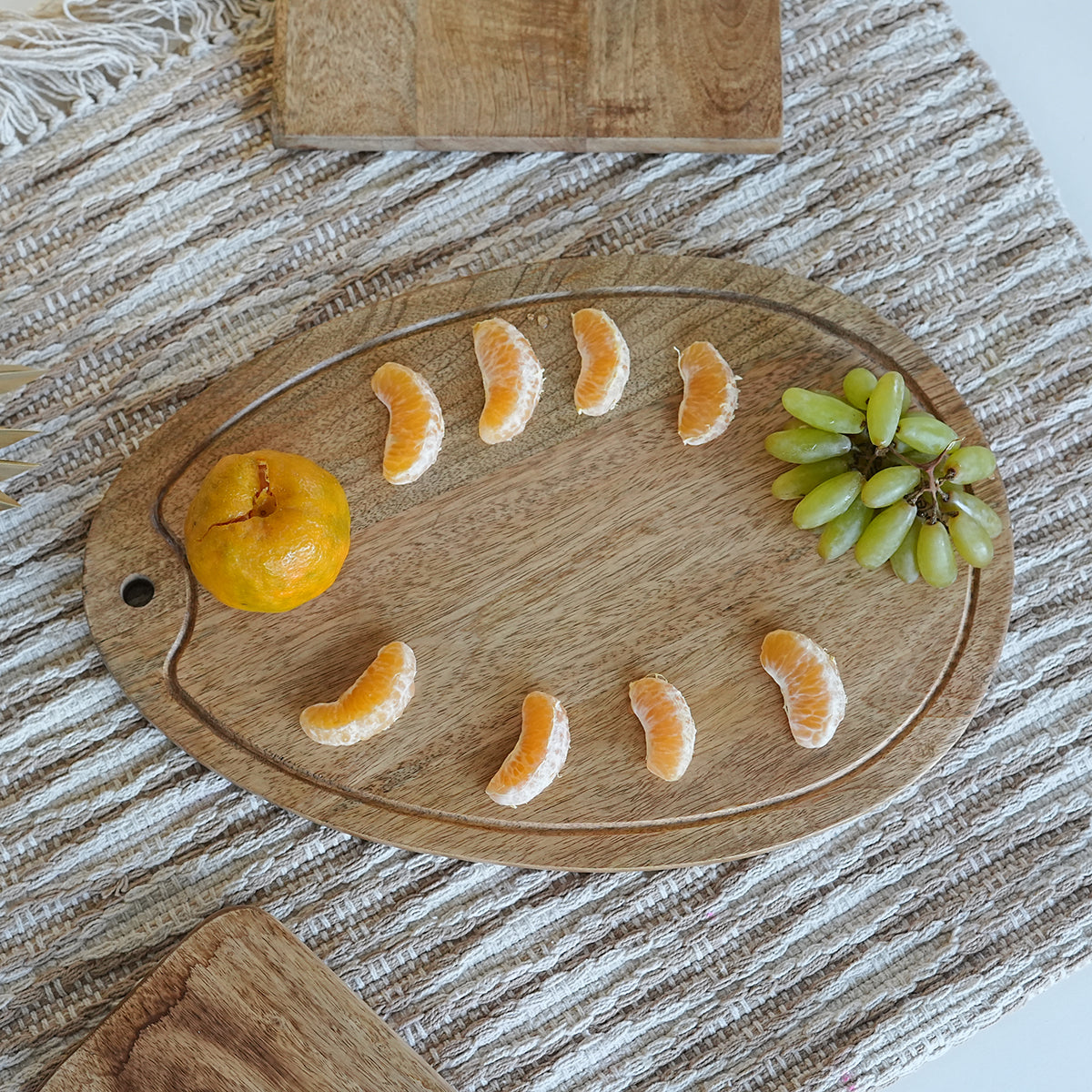 Wooden Cheese Board Oval Grooved Platter Cheese Board