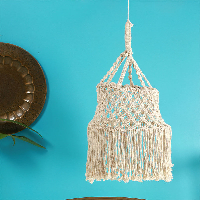 Macrame White Jhoomer with Two Rings - 28 Inches