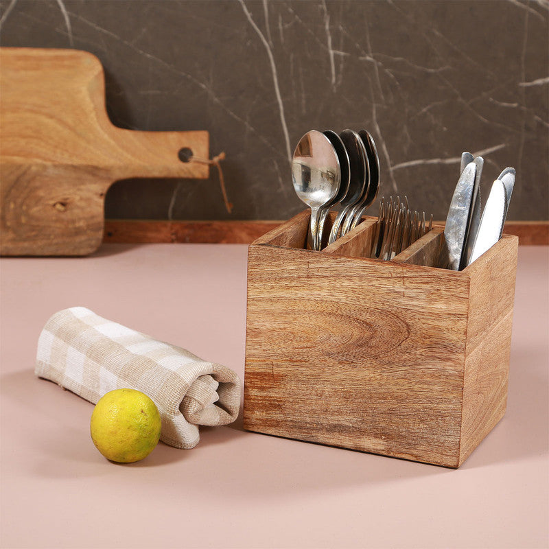 Wooden Cutlery Stand with 2 Sections By Manor House