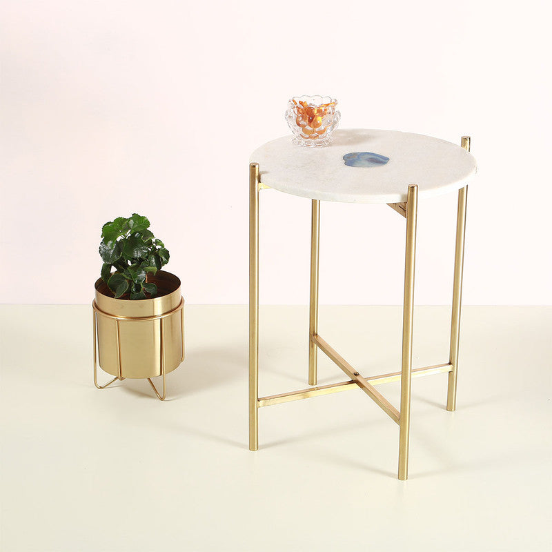 Round Marble top Metal Gold Accent Table