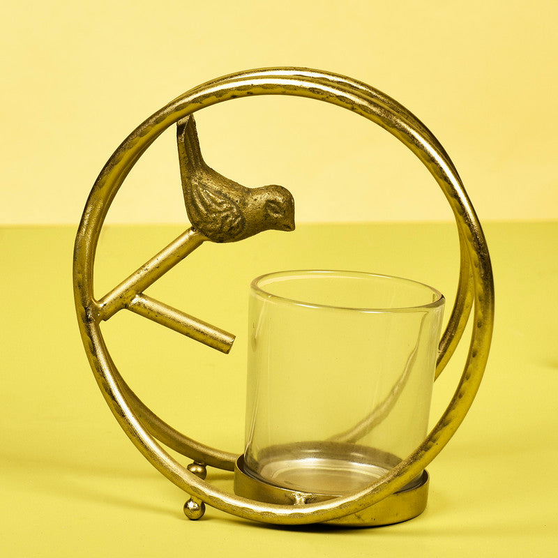 Bird with a Ring Candle Holder | Gold