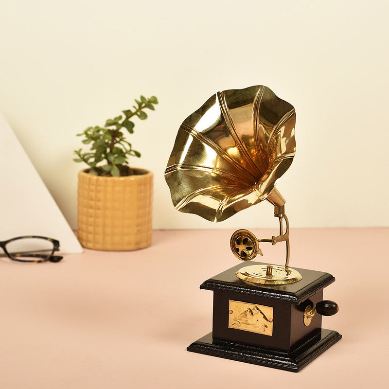 Antique Home Decor | Iron Gramophone Showpiece | Gold Finish | LxWxH - 12x11x22 cm By Manor House