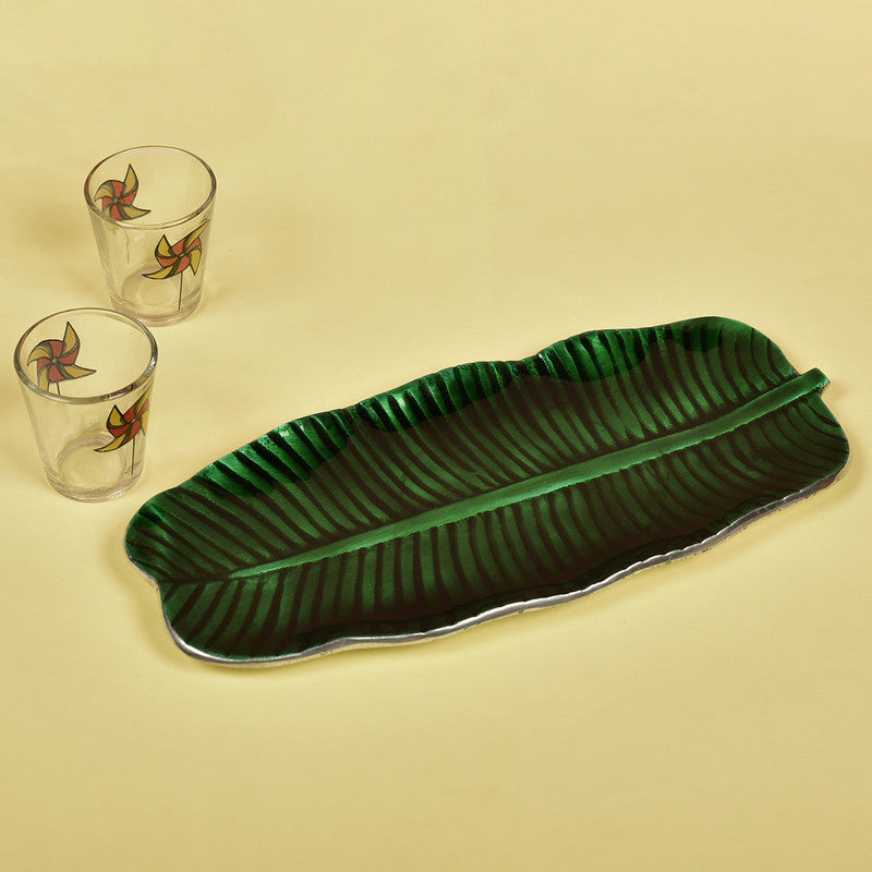 Aluminium Banana Leaf Tray | Green | 28x13x2 cm By Manor House