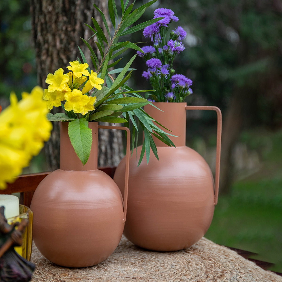 Iron Metal Vases | Brown | Set of 2