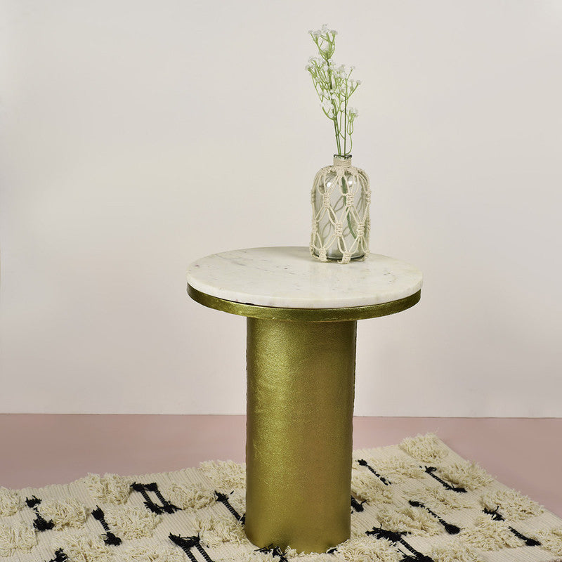 Aluminium & Marble Table | Gold & White
