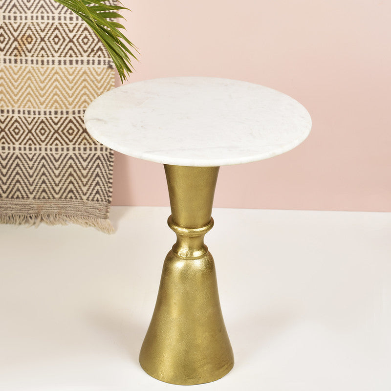 Aluminium & Marble Side Table | Gold & White By Manor House