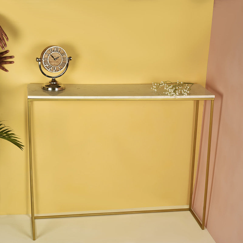Iron & Marble Console Tables | Gold & White | Set of 2 By Manor House
