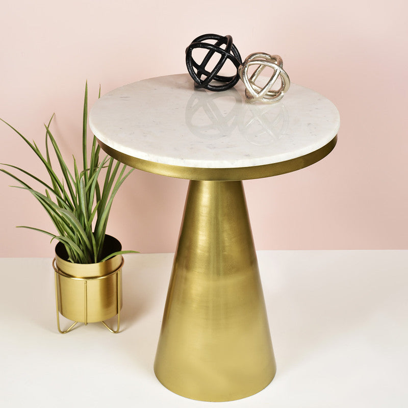 Aluminium & Marble Cone Table | Gold Finish