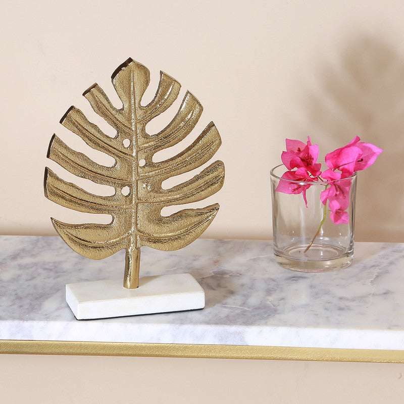 Table Decor Showpiece | Gold Leaf Sculpture With Marble Base | Gold By Manor House