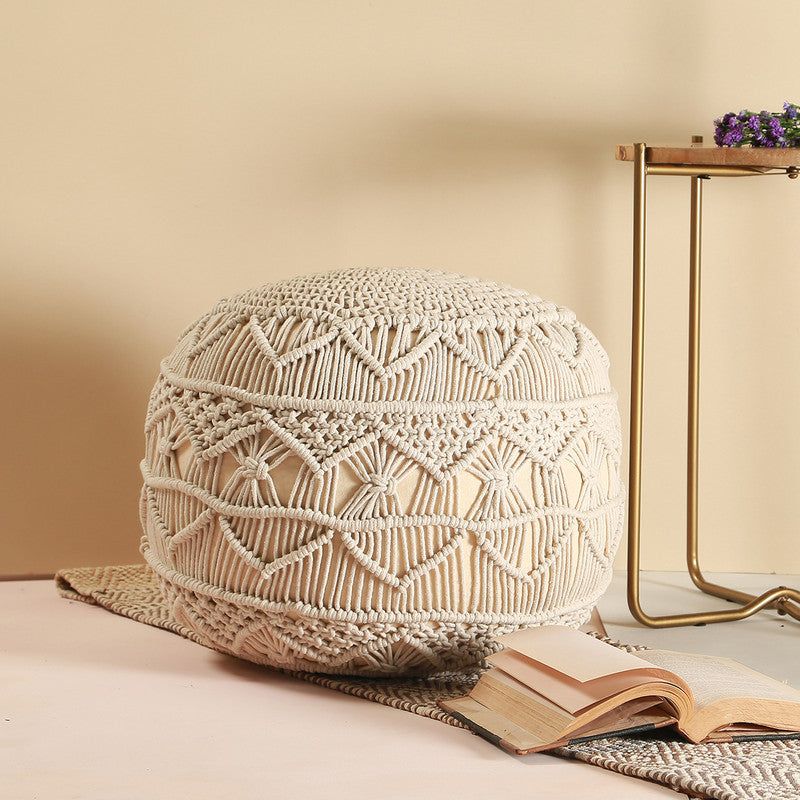 Cotton Ottomon Pouf | Hero Macrame | White By Manor House
