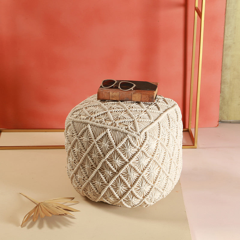 Cotton Ottomon Pouf | Ajeer | White By Manor House