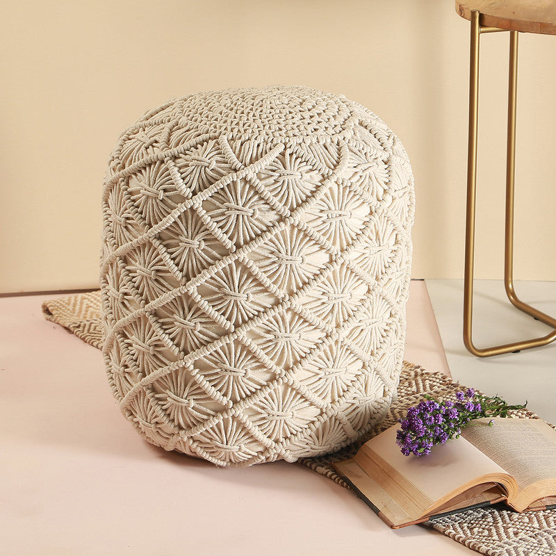 Cotton Ottomon Pouf | Nina | White