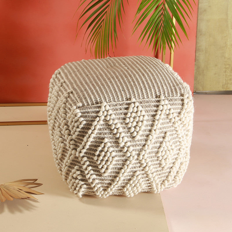 Cotton Ottomon Pouf | Barfi Macrame | White By Manor House