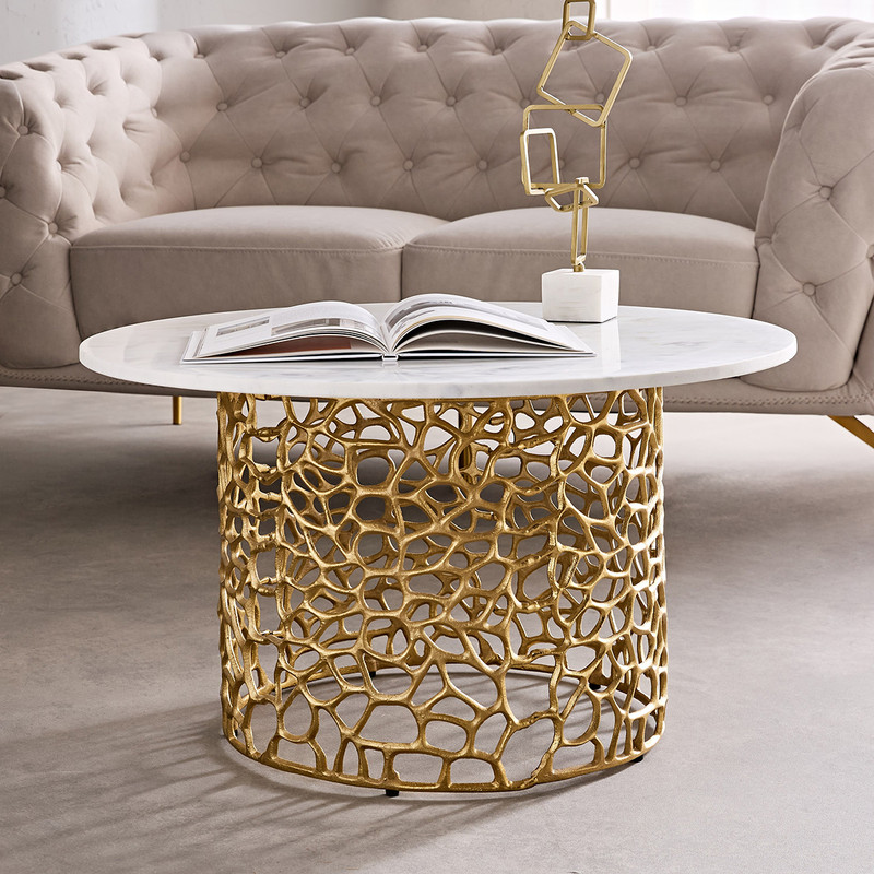 Dolce Marble Top Round Coffee Table For Living Room | Golden By Manor House