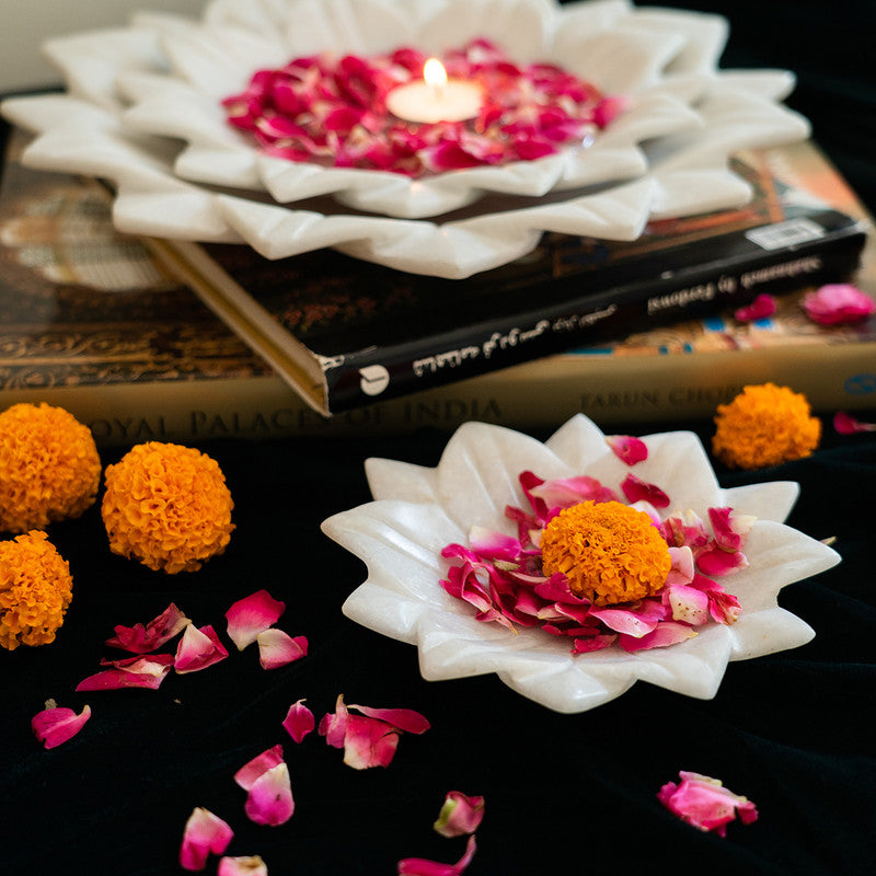 Marble Urli | Floral Design | White By My Pooja Box