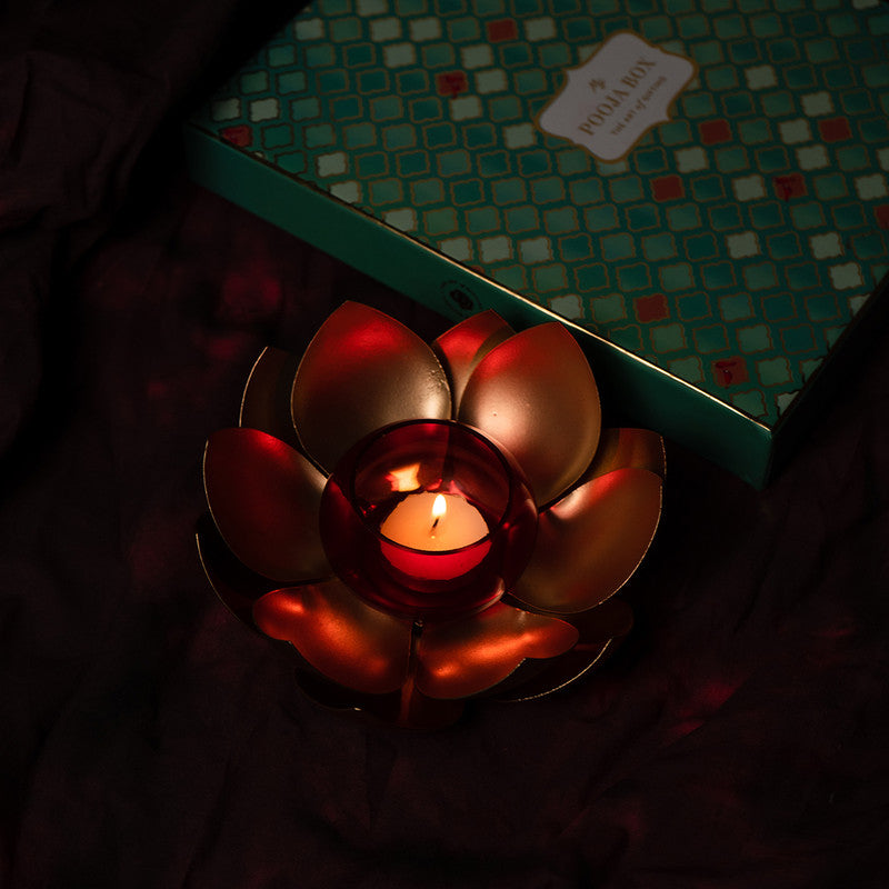 Iron Candle Holder | Tea Light Holders | Lotus | Red