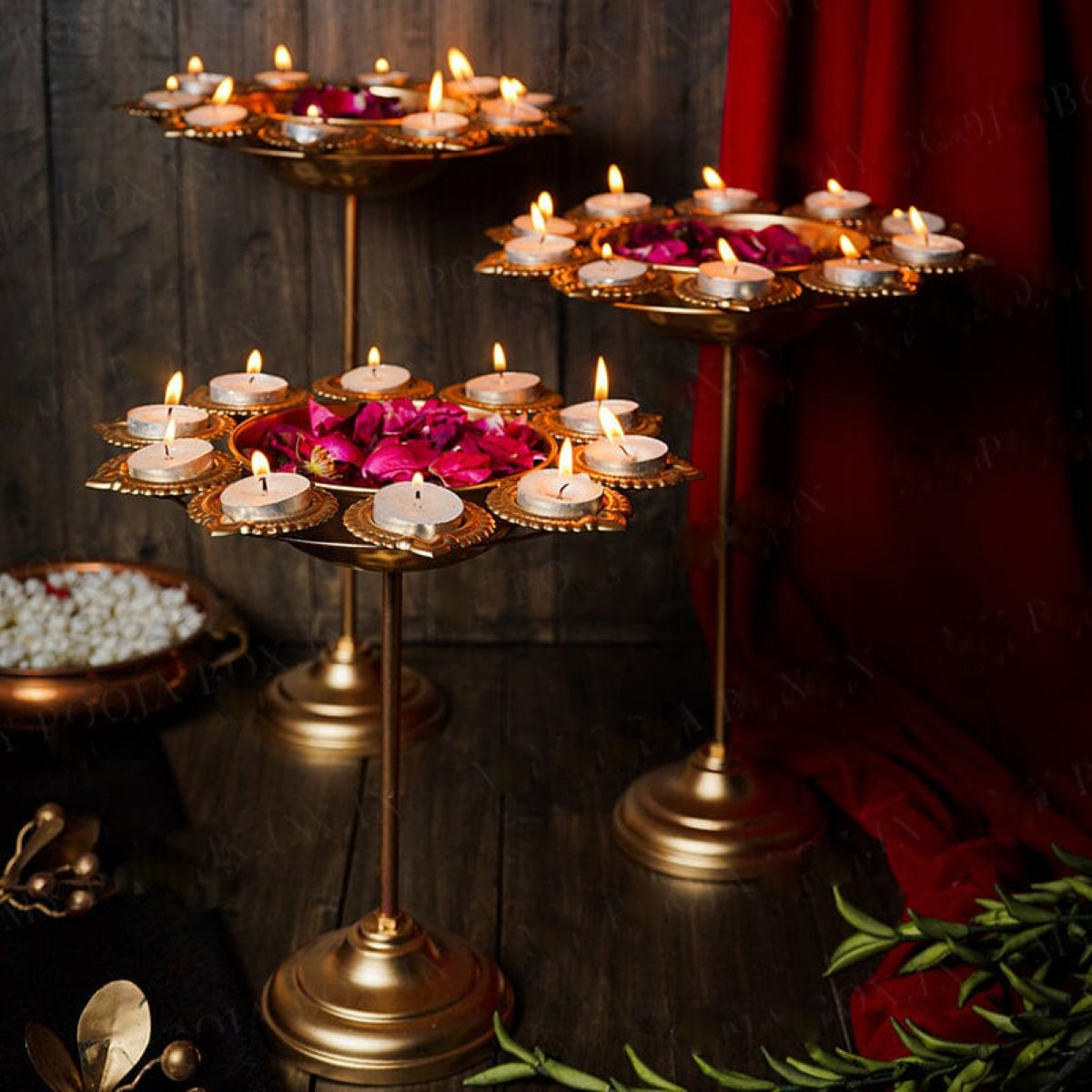 Iron Urli Bowl | Floral Diya Design | Gold Finish By My Pooja Box