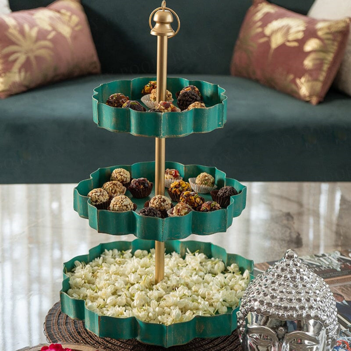 Iron Urli Stand Bowl | Green