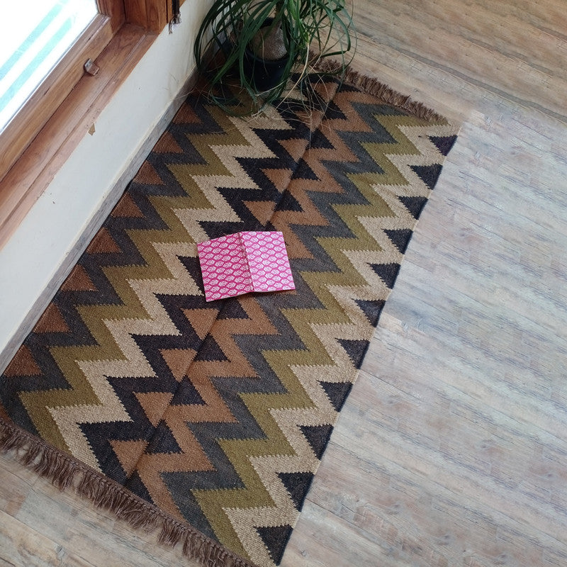 Jute & Wool Rug | Dhurrie | 3 x 5 Feet | Multicolour
