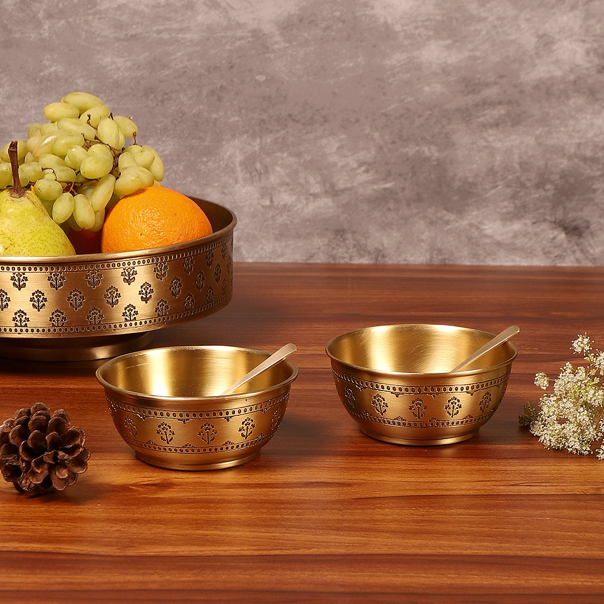Brass Dessert Bowl | Antique Gold | 250 ml | Set of 2 By Nakshikathaa