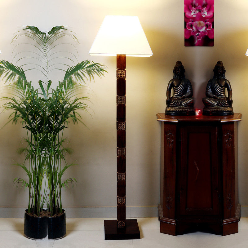 Wooden Floor Lamp | Standing Lamp | Brown & Ivory