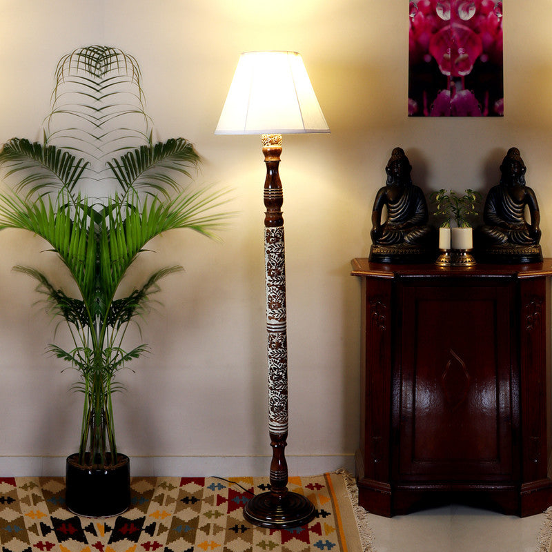 Wooden Floor Lamp | Standing Lamp | Brown & Ivory