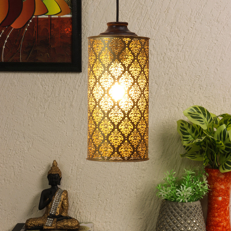 Hanging Lamp | Iron & Wooden Pendants Lights | Gold By Nakshikathaa