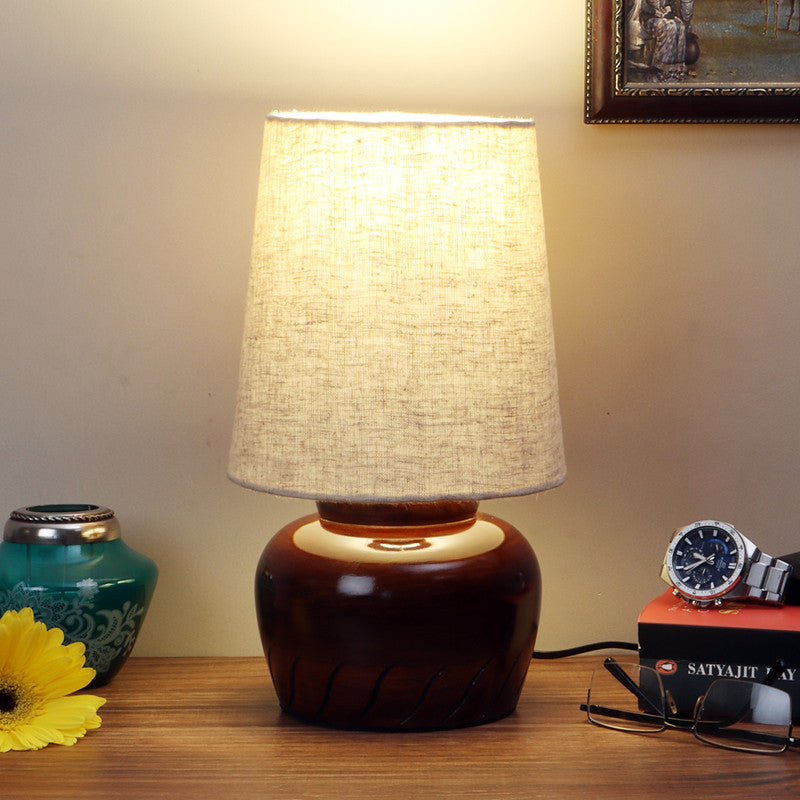 Wooden Table Lamp | Bedside Lamp | Brown & Beige
