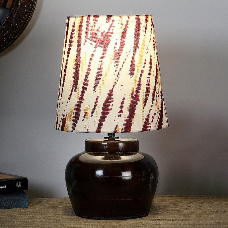 Wooden Table Lamp | Bedside Lamp | Brown & Maroon