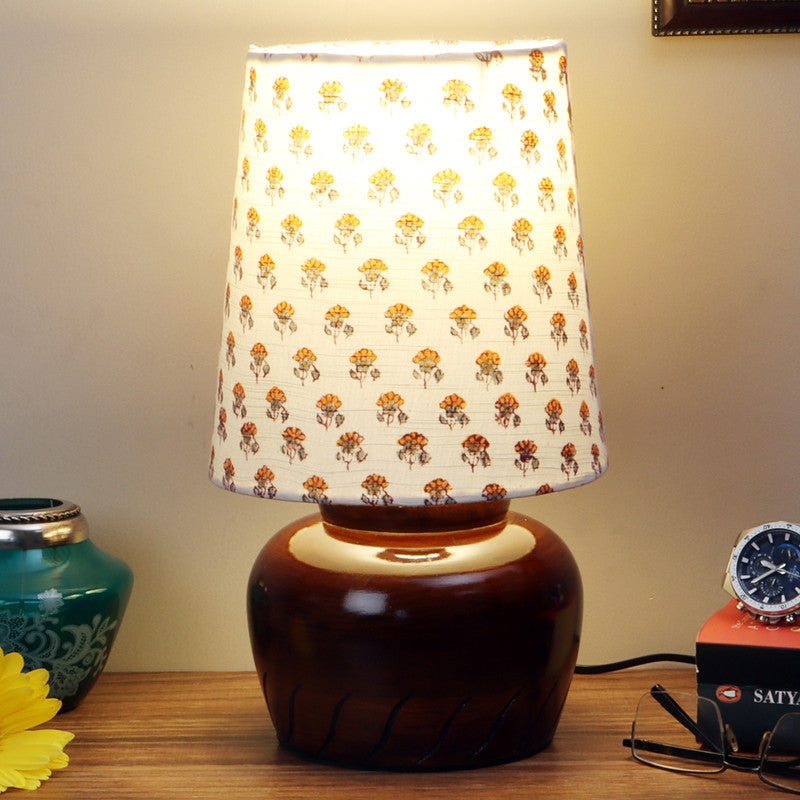 Wooden Table Lamp | Bedside Lamp | Brown & Yellow By Nakshikathaa