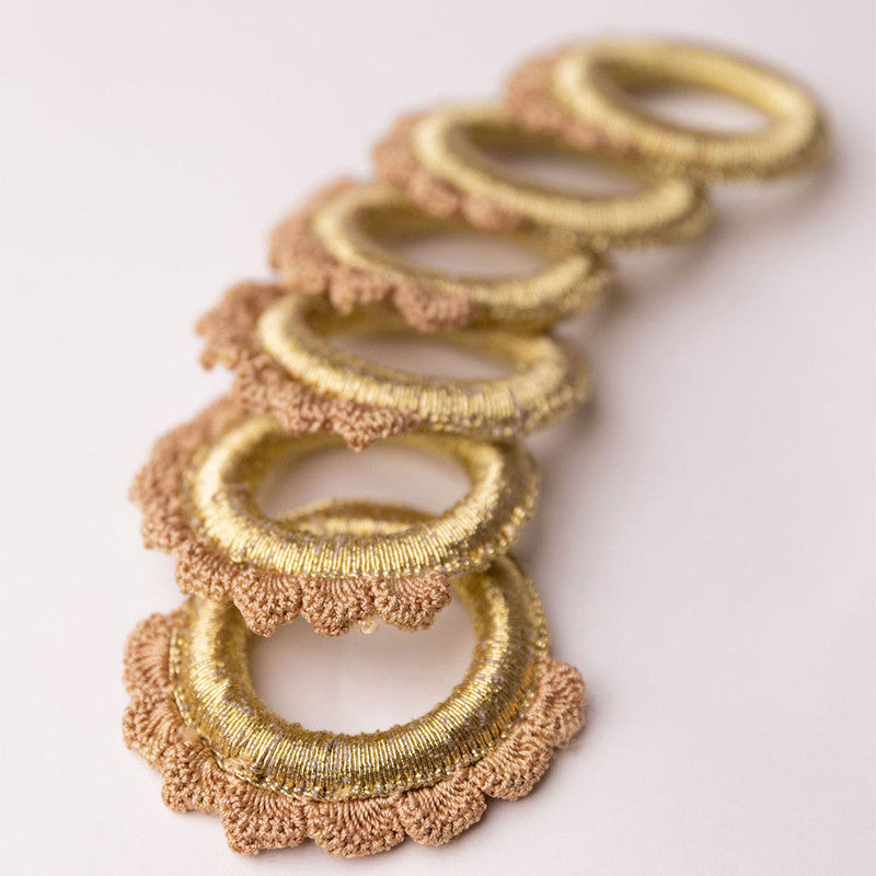 Crochet Napkin Rings | Brown & Golden | Set of 6