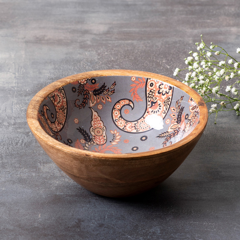 Wooden Serving Bowl | Mango Wood | Grey