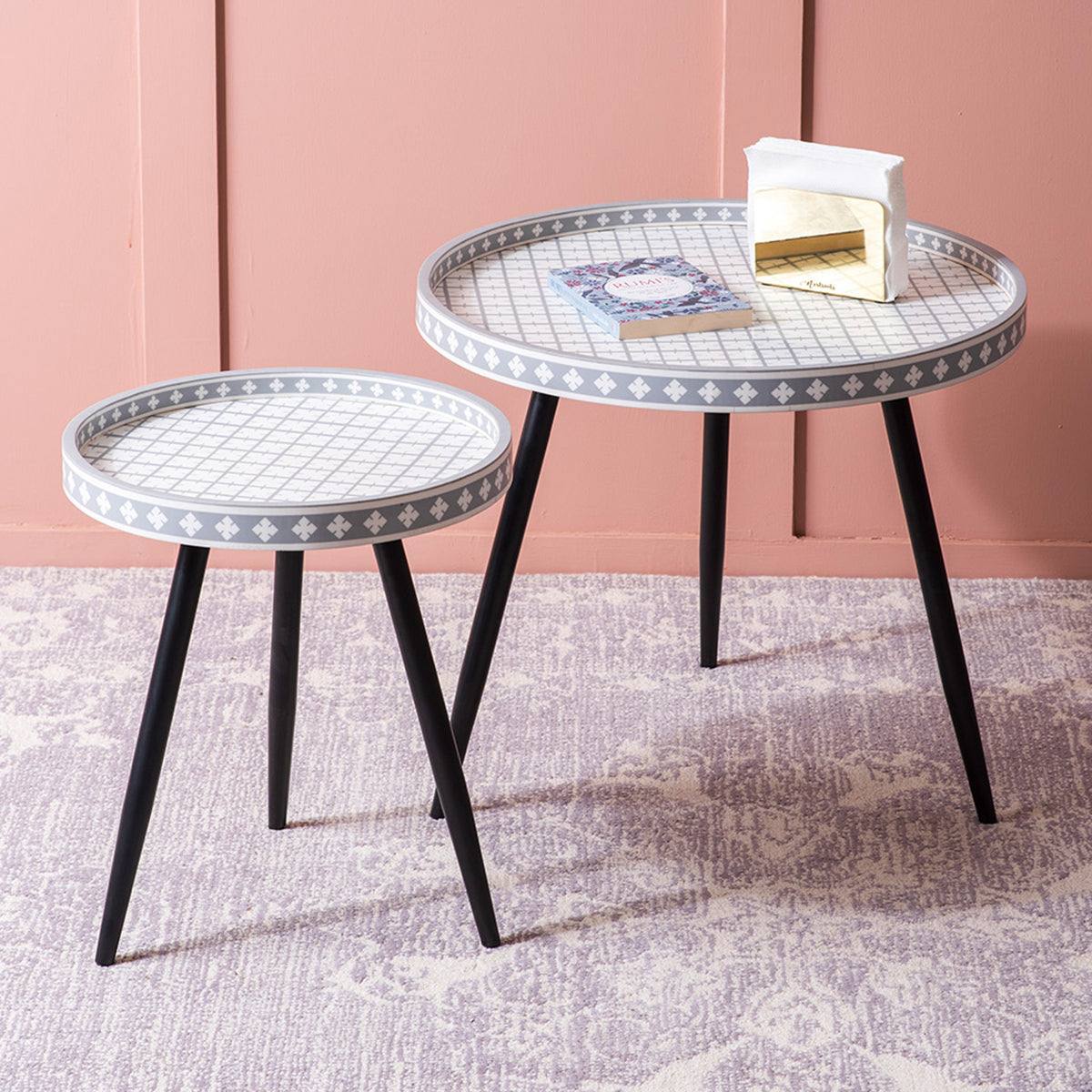 Coffee Table Set | Resin & Iron | Grey Top & Black Legs | Set of 2 By Nestroots