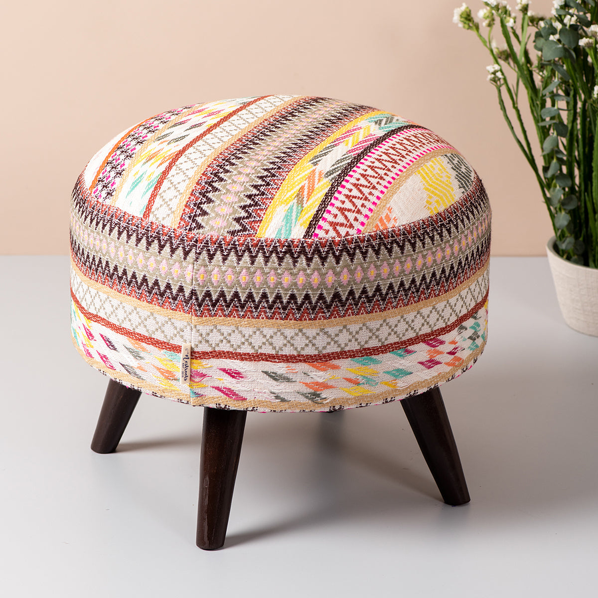 Wooden Ottoman Stool | Multicolour | 40 cm By Nestroots