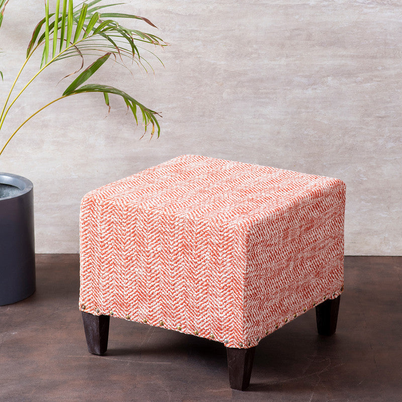 Wooden Stool Ottoman | Mango Wood | Red