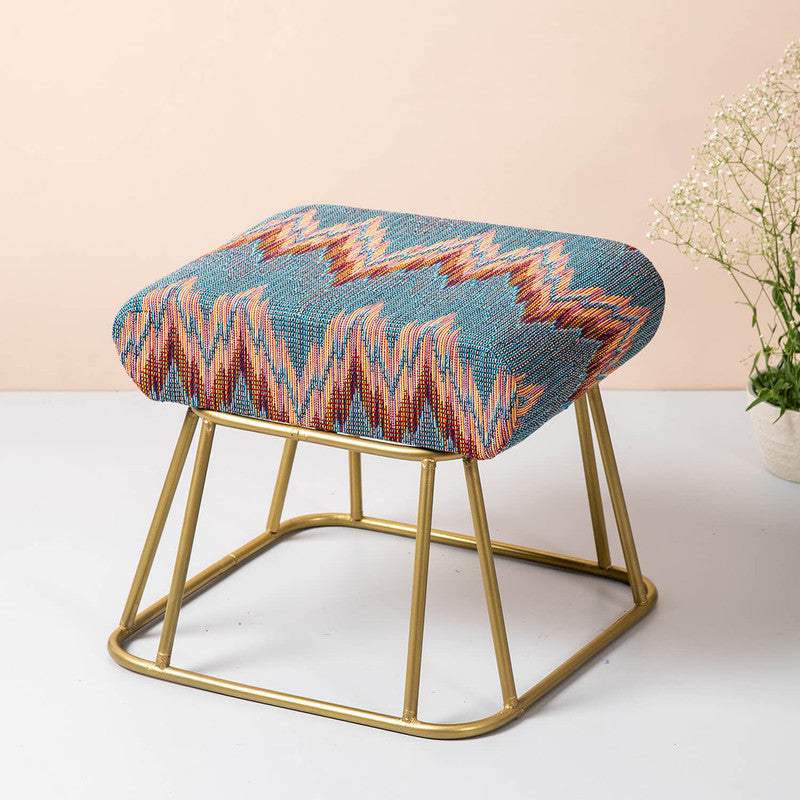 Iron & Cotton Ottoman | Gold & Blue By Nestroots