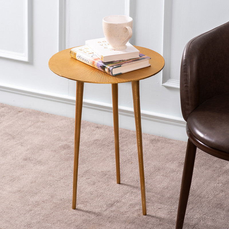 Aluminium Side Table | Lines Round Shape | Gold