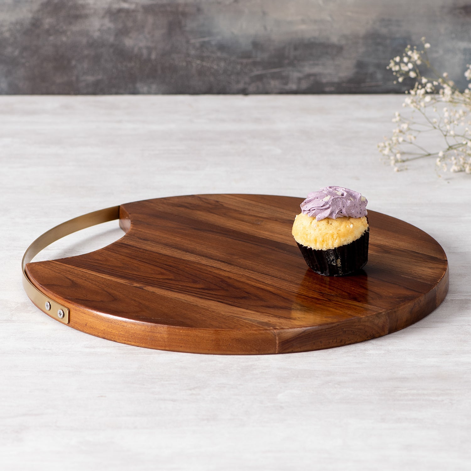 Teak Wood & Stainless Steel Serving Platter | Brown & Gold