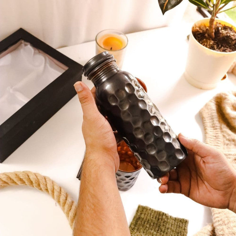 Copper Bottle With Cleaning Brush | Black | 750 ml