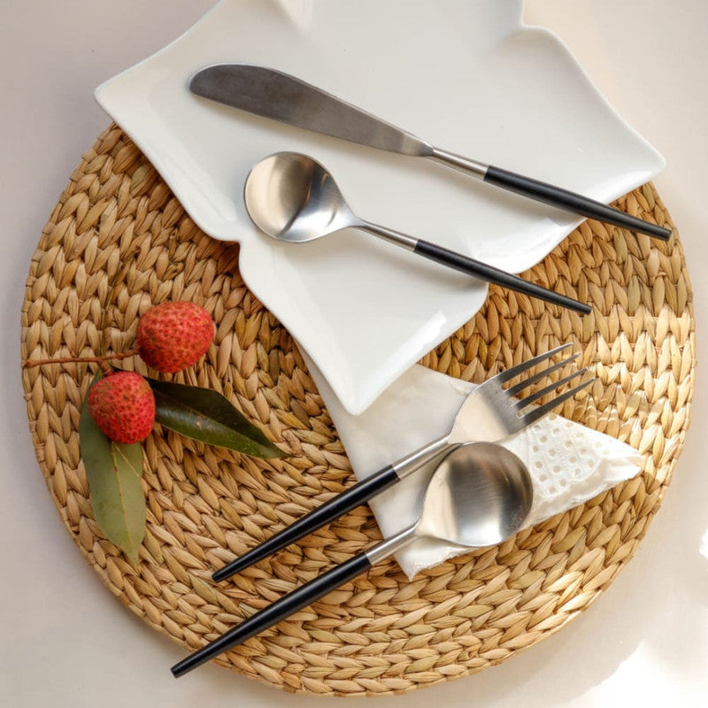 Stainless Steel Cutlery Set | Grey & Black | Set of 4