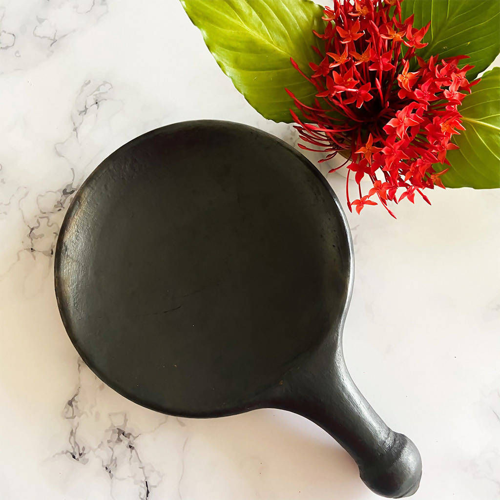 Clay Pots For Cooking | Blackened Clay Roti Tawa | Dia - 10 inch, Height - 2.2 inch By Green Heirloom