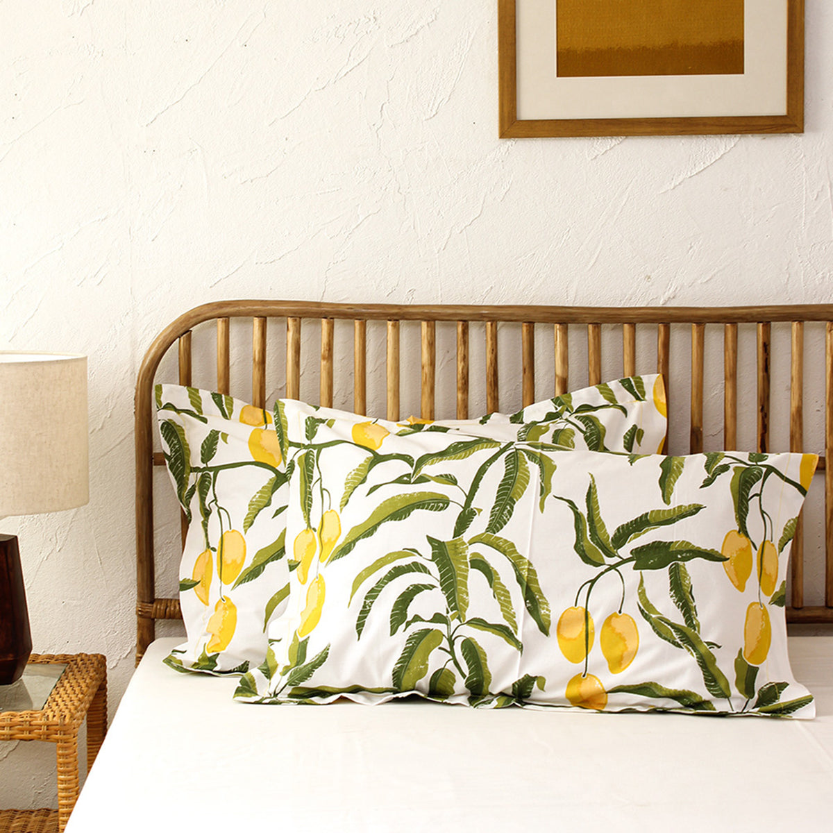 Cotton Pillow Covers | Mango Print | Yellow | Set of 2